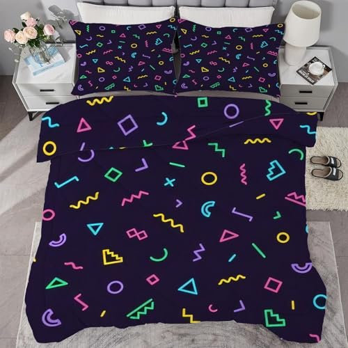 buyluhn Bettdecke 135x200 Bunt Geometrie, 4 Jahreszeiten Bettdecken Modern Ohne Bezug Nutzbar, Kinder Steppdecke Microfaser Ganzjahresdecke,Waschbar Bettzeug mit 1 Kissenbezug für Sommer Winter