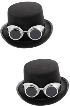 DEARMAMY 2stücke Vintage Goth Steampunk Hut Mit Abnehmbarer Goggle Für Cosplay Und Partys Für Damen Und Herren Silberne Goggle Für Halloween Karneval Und Theatervorführungen
