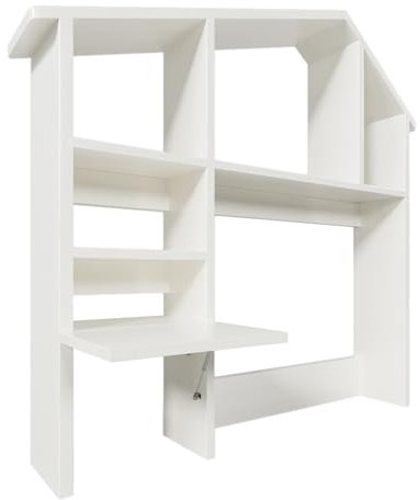 Merax Bücherregal aus Holz für das Bett, Holzregal mit Ablage und Stauraum, mit hydraulisch klappbarem Nachttischregal und Kippschutzfunktion, Multifunktionalregal für Kinderbett Jugendbett, Weiß