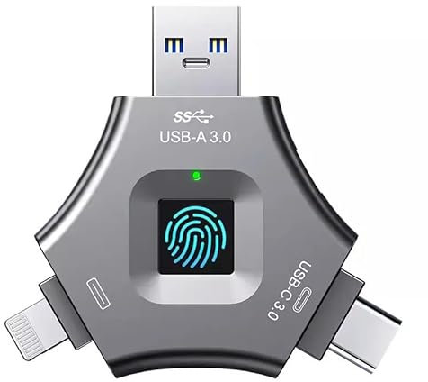 Clé USB 3 en 1 cryptée à Empreinte Digitale Fingerprint, 64 go/512 go, déverrouillage par Empreinte Digitale, Vitesse Ultra Rapide et sécurisée