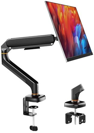 Ibergrif Monitor Halterung für 13-32 Zoll Bildschirme, Ergonomischer Höhenverstellbarer Gasfeder Monitorhalter mit Kabelmanagement, Neig, Schwenk, Drehbar, VESA 75/100 mm, MA001 -Schwarz
