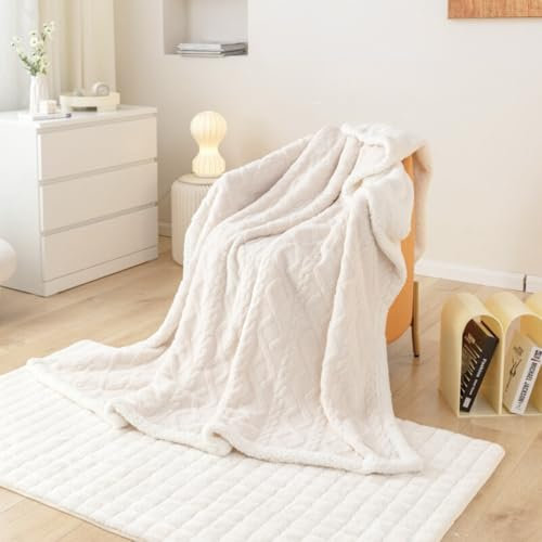 AShanlan Kuscheldecke Flauschig Decke Sofa Warme Dicke Wolldecke 220x240 Weiß Sofadecke Couchdecke Wohndecke Kuscheldecken Überwurfdecke Blanket für Bett Sofa Couch