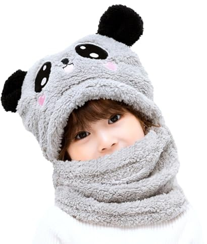 AYPOW Bonnet Cagoule en Polaire Thermique Enfants 1-8 Ans, Chapeau Animal Original Multifonction Coupe en Polaire Chapeaux et Écharpe pour Garçons Filles Tout-Petits Activités en Plein Air