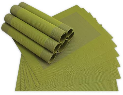 Moderne Tischsets in Oliv-grün im 12er Set - Abwaschbare Platzsets als rechteckige Tischuntersetzer - Gewebtes Platzdeckchen als Tischunterlage für Esstisch Wohnzimmer Tisch-Deko