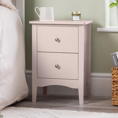 CHRISTOW 2 Drawer Bedside Table, Modern Bedroom Nightstand, Wooden MDF Side End Stand for Living Room Hallway Sofa, Brushed Chrome Handles, Smooth Glide Runners (H57cm x W40cm x D30cm)