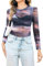 Aottori Women Mesh Long Sleeve Top Crew Neck See Through T Shirts Ladies Slim Fit Floral Sexy Sheer Base Layer Tops for Casual Party Clubwear Brown Print XL
