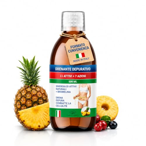 Bromelina Drenante Liquido con Tarassaco Detox per Gambe e Fianchi Combatte ritenzione Idrica Made in Italy 500 Ml