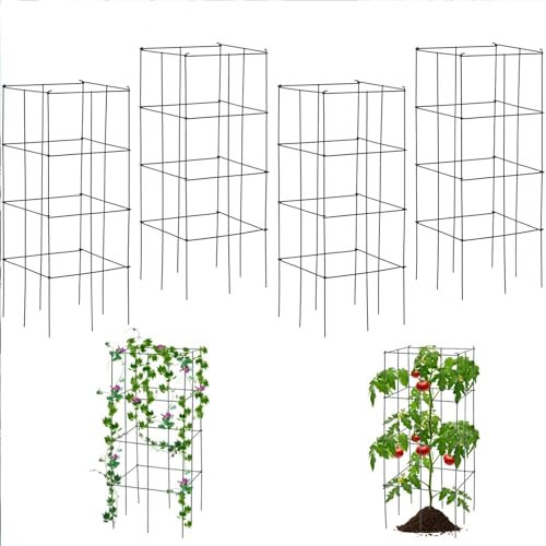 RELAX4LIFE Tomaten Rankhilfe 4er Set, Pflanzenhalter 99cm hoch, Tomatenkäfig Rankgitter aus Metall, Faltbare Pflanzenstütze, DIY einstellbare Rosengitter, Spalier für Kletterpflanzen, Gemüse, Blumen
