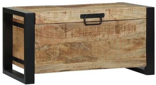 vidaXL Cofre de Almacenamiento Rústico de Madera Maciza de Mango con Acabado Texturizado y Manijas de Metal Negro Ideal para Sala de Estar, Dormitorio o Pasillo, Medidas 60 X 30 cm Baúl Grande de Made