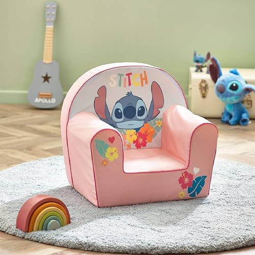 Disney Lilo & Stitch Foam Armchair for Kids – Officially Licensed Children's Chair for Girls & Boys Ages 3+, Lightweight Toddler Sofa Seat for Bedroom & Playroom, 50 x 32 x 43 cm, Pink