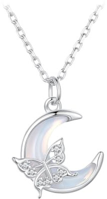 Qings Farfalla Collana per Donna Argento 925 Collana Pendente Mezzaluna Luna Animale Gioielli Regalo per Famiglie Amiche
