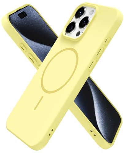 oakxco for iPhone 15 Pro Case Silicone Mag Safe, Magnetic Slim Thin Phone Case Compatible with Magsafe Wireless Charging, Cute Girly Aesthetic Soft Rubber Gel Safecase for Women Girls, Yellow