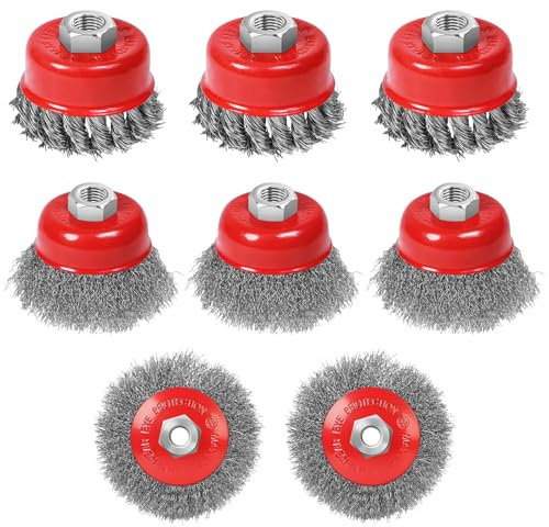 Hossom 8 Stück Drahtbürste Winkelschleifer, M14 Stahlbürste Akkuschrauber,75/100 mm Edelstahldraht Drahtbürste Twist Knot Drahtbürste, Stahlbürstendrahtrad für Bohrmaschine Polier,Schleifen,Entrosten