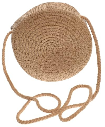 Warmhm Khaki Strohtasche mit Platz für Handy, Geldbörse und Kosmetik | Gewebte Sommeroptik, für Reisen und Outdoor Aktivitäten, Leicht zu Tragen