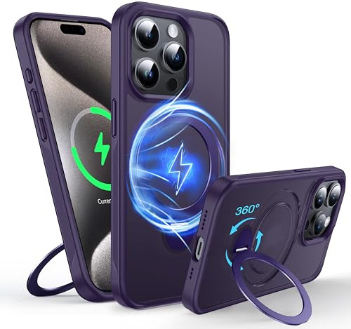 FNDMIL Anello magnetico girevole a 360° per iPhone 15 Pro Max, compatibile con MagSafe, viola scuro