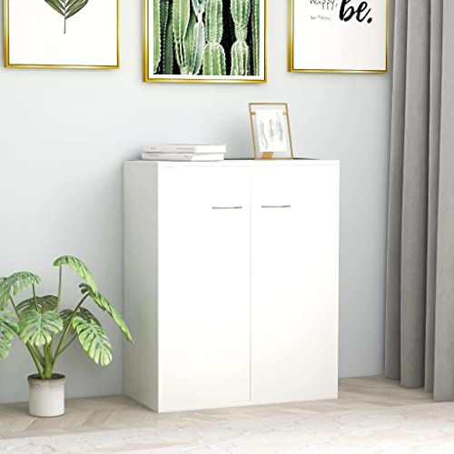 QJBSAVVA Buffet blanc 60 x 30 x 75 cm en bois avec 2 portes – Meuble bas moderne pour salon, cuisine et couloir