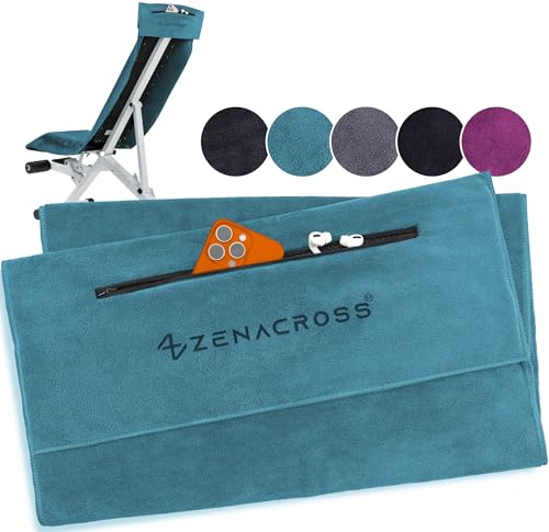 ZENACROSS - Fitness Handtuch Mikrofaser 120x50 - Schnelltrocknend, Reißverschlusstasche - Weiches Sporthandtuch fürs Fitnessstudio & Gym