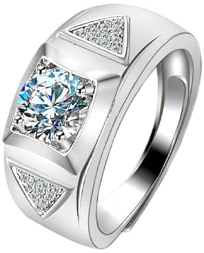 Wycian Verlobungsringe Herren 18K Ringe Silber 18 Karat Weißgold Labordiamant Breiter Dreieckiger 4-Zinken-Ring mit 1 Karat Zirkonia Größe 57 (18.1) Klassisch für Lesben Geburtstag Personalisiert