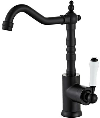 Black Brass Kitchen Sink Faucet Single Handle Bar with 360° Swivel Long Curve Spout High Arc Bathroom Farmhouse YIGUANXIN
