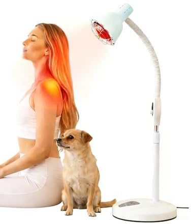 SOPERIT Far Infrared Heat Lamp with Stand 275W, Adjustable Temperature & Height Floor Standing Infrared Therapy Lamp, 360° Swivel Head for Soothing Body Comfort and Muscle Relaxation, UK Plug 220V