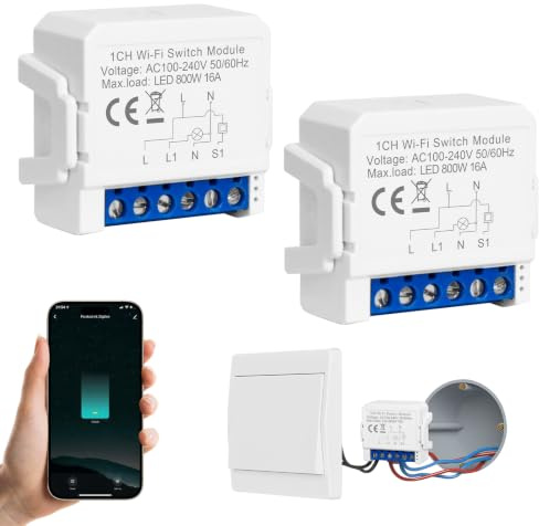 2PC Alexa Lichtschalter, WLAN Schalter, WLAN Lichtschalter Smart Life/Tuya App, Smart Home Lichtschalters Alexa mit Sprachsteuerung/Timer,Mini DIY Wifi Smarts Switch Kompatibel Alexas/Google Assistant