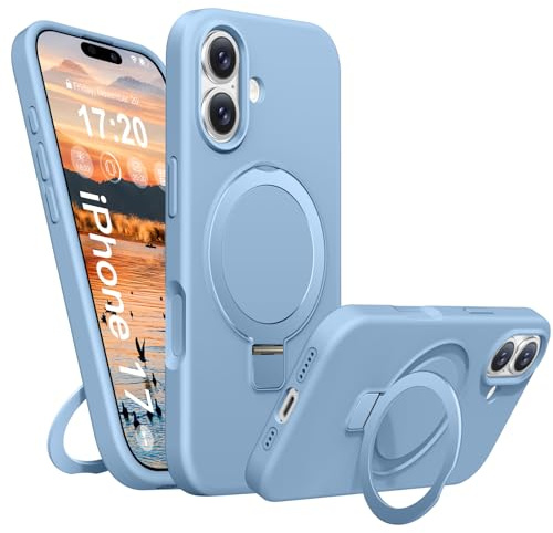 BENTIACC Magnet Silikon Hülle für iPhone 17 mit Ständer, Azurblau | Militär-Stoßschutz Handyhülle, Weiches Kratzfestes Mikrofaserfutter, Ideal für Freisprech-Videoanrufe