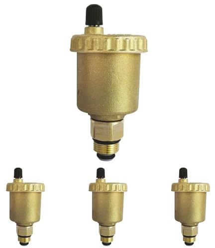 SOMATHERM FOR YOU, Purgeur d'air automatique M12/17 en laiton brossé, sortie verticale, max 110°C, 10 bars, avec valve d'isolement pour un remplacement facile, idéal chauffage (Lot de 4)