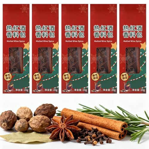 5 Packs Mulled Wine Spice Kit with Cinnamon, Dried Oranges, Cloves, and Star Anise, for Apple Cider, Mulled Wine, Glühwein, Hot Toddy Holiday Drink