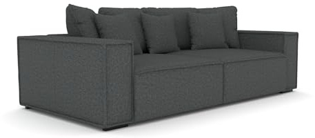 foamnova Megasofa York, B 244 x H 62 x T 117 cm, pflegeleichtes Chenille mit Leinencharakter, in tiefem Anthrazit, klare, Moderne Formsprache, breite Armlehnen, inklusive Kissen