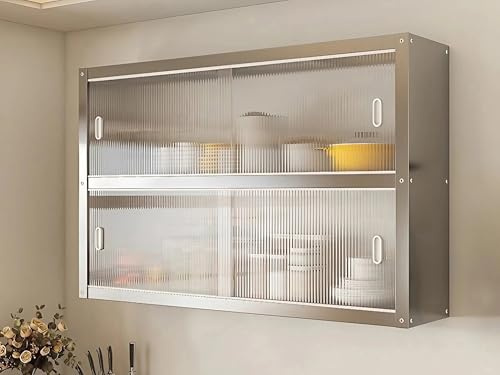 ZASEZOD Armadio Pensile Cucina in Acciaio Inox con Ante Scorrevoli, Mobile Pensile da Parete per Cucina, Armadietto di Stoccaggio Murale per Cucina Bagno Ufficio(120x30x70CM)
