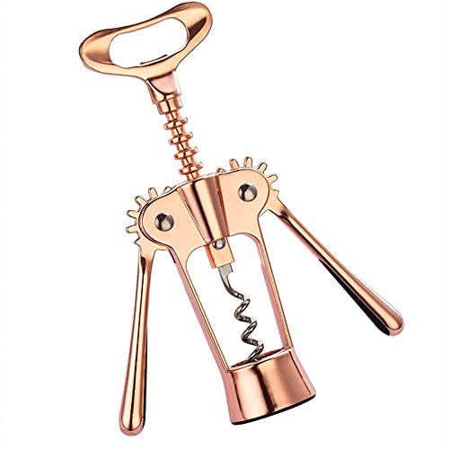 Bottle Opener with Bottle Stopper， Wine Bottle Opener Rose Gold Stainless Steel Winged Corkscrew 18.3x6.8x4.8cm