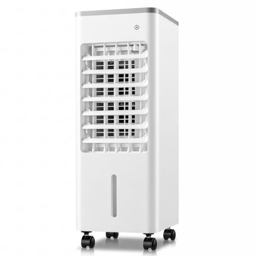 Enfriador de aire por evaporación 3 en 1 con mando a distancia, enfriador de aire portátil/ventilador/humidificador, depósito de agua de 6 L, 3 modos de ventilación y temporizador de 7,5 h