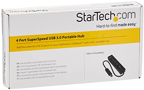 StarTech.com 4 Port USB 3.0 SuperSpeed Hub - Schwarz - Portabler externer USB Hub mit eingebautem Kabel