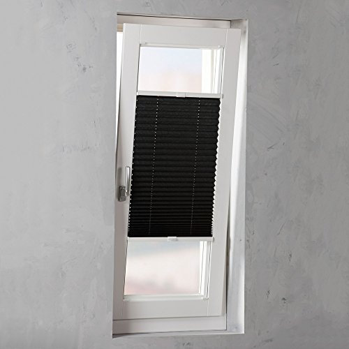 Easy-Shadow - Hochwertiges Plissee verspannt Faltstore in der Farbe schwarz / Breite 35 cm x Höhe 80 cm / 35x80 cm - Montage im Rahmen in der Glasleiste / Maßanfertigung