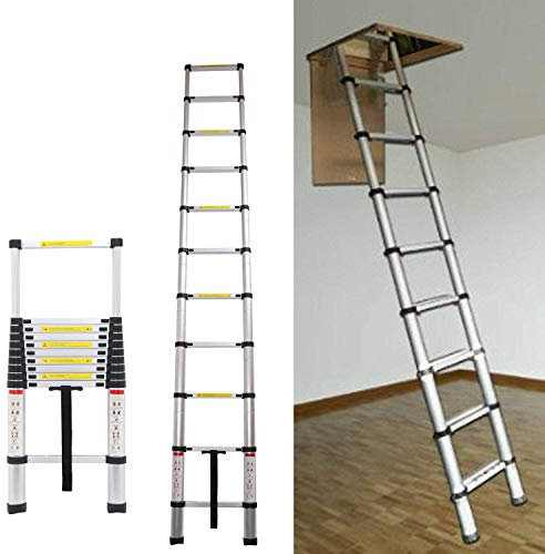 Aluminum Telescopic Ladder - 3.2M x 10.5FT, 11 Steps, Portable, EN131 Standard