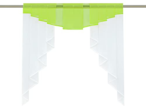 HongYa transparenter Voile Scheibengardine Tunnelzug Kurzstore Küche Kleinfenster Gardine H/B 125/120 cm Grün