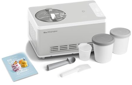 SPRINGLANE Eismaschine & Joghurtbereiter Elisa 2,0 L mit selbstkühlendem Kompressor 220 W, aus Edelstahl mit Kühl- und Heizfunktion (Elisa Silber, Eismaschine + 2 Eisbehälter Grau)