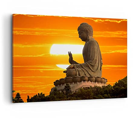 Bilder auf Leinwand 100x70cm Leinwandbild mit Rahmen tempel buddha Groß Wanddeko Bild Schlafzimmer Küche Deko Wandbilder Dekoration Wohnzimmer Wall Decor Canvas Wand Kunstdruck Art AA100x70-3532