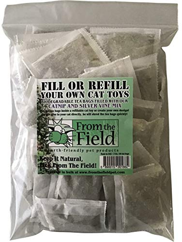 from The Field | Catnip & Silver Vine Tea Bags | Cat Toy Refills | 50 Pack | Ultimate Blend of Catnip & Silver Vine, Biodegradable, Non-GMO, Chemical-Free, Refill Packs for Cat Toys