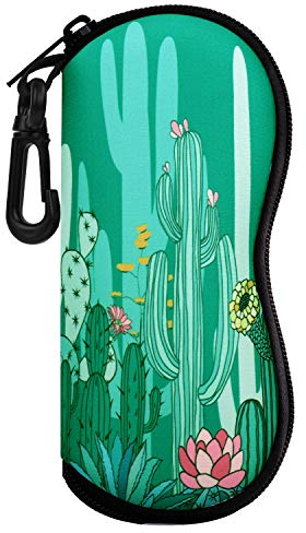 MoKo Custodia per Occhiali da Sole, Astuccio Portatile a Cerniera di Neoprene Morbido con Clip da Cintura, per Occhiali, Montature, Cosmetici, Chiavi, Penne, Schede, ECC - Cactus