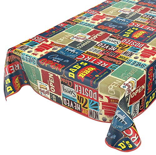 Wachstuchtischdecke abwaschbar Garten Tischdecke Wachstuch Rund Oval Eckig Indoor Outdoor Retro Cafe USA Amerika Style 140x140cm mit Saum - Eingefasst