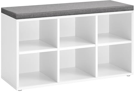 VASAGLE Shoe Bench with Cushion, Shoe Storage Bench with 6 Compartments and 3 Adjustable Shelves, Entryway Bench with Padded Seat, for Bedroom, Closet, Living Room, White ULHS23WT