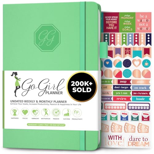 GoGirl Planner for Women, Undated Weekly Agenda Journal, Mint Green | 14.5 x 21cm in personal & work organizer, weekly, monthly & daily time management, life goal & productivity daily notebook