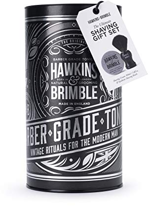 Hawkins & Brimble Premium Fellpflege-Geschenkset – Rasierpinsel & Rasiercreme | gut aufschäumt Stumble (Silber)