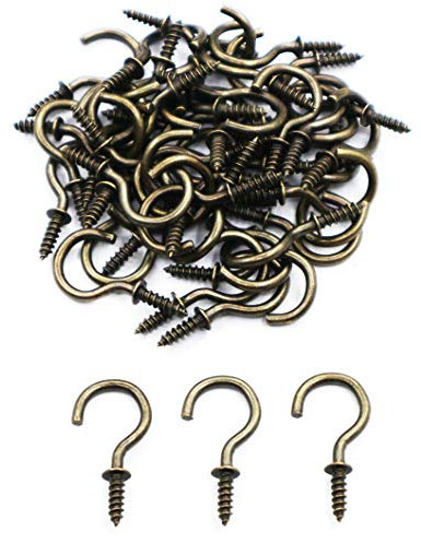 IDEALSV Antique Brass Ceiling Hooks 3/4'' Vintage Bronze Cup Hook Screw-in Light Hooks (40 Pack)