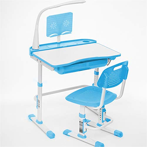 Yinleader Kinderschreibtischstuhlset, ergonomischer himmelblauer Kinderschreibtischstuhl Höhenverstellbarer multifunktionaler Schreibtisch und Stuhl, Schülertisch mit Lampe und Bücherständer