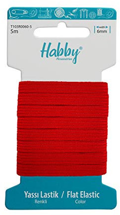Habby Accessories 5m Gummiband | Elastic Bands | Gummilitze | Gummizug | Gummiband Nähen | Flach | 6mm | Rot