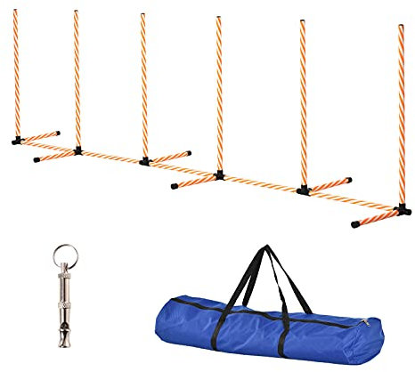 PawHut Equipo de entrenamiento de agilidad para perros, obstáculo para correr con postes de tejido, silbato, bolsa de transporte, juegos al aire libre, ejercicio