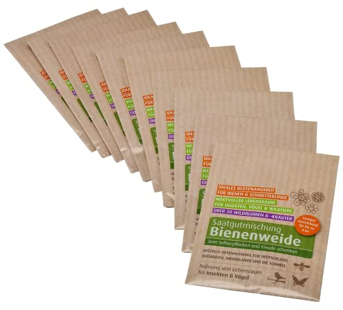 Biobalu Bienenweide Samentütchen - Blumenwiesensamen mehrjährig - Blumensamen als Hochzeitsgeschenk, Gastgeschenk, Werbegeschenk, Werbeartikel personalisiert (10 x 4g)