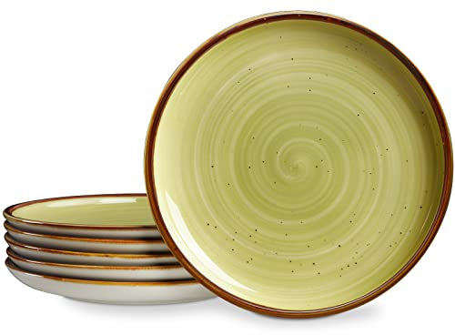 ONEMORE Set di 6 piatti piani piccoli in ceramica da 21,6 cm, per antipasti, insalate e dessert, adatti per forno, microonde e lavastoviglie. Piatti rustici da cucina in porcellana, colore verde